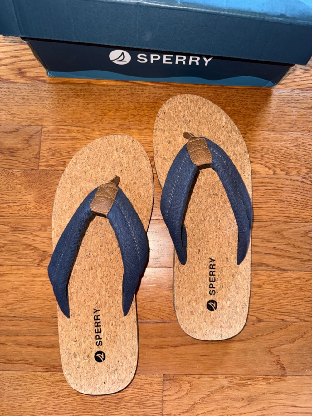 Sperry Navy Cork Footbed Thong Sandals - Picture 2 of 4
